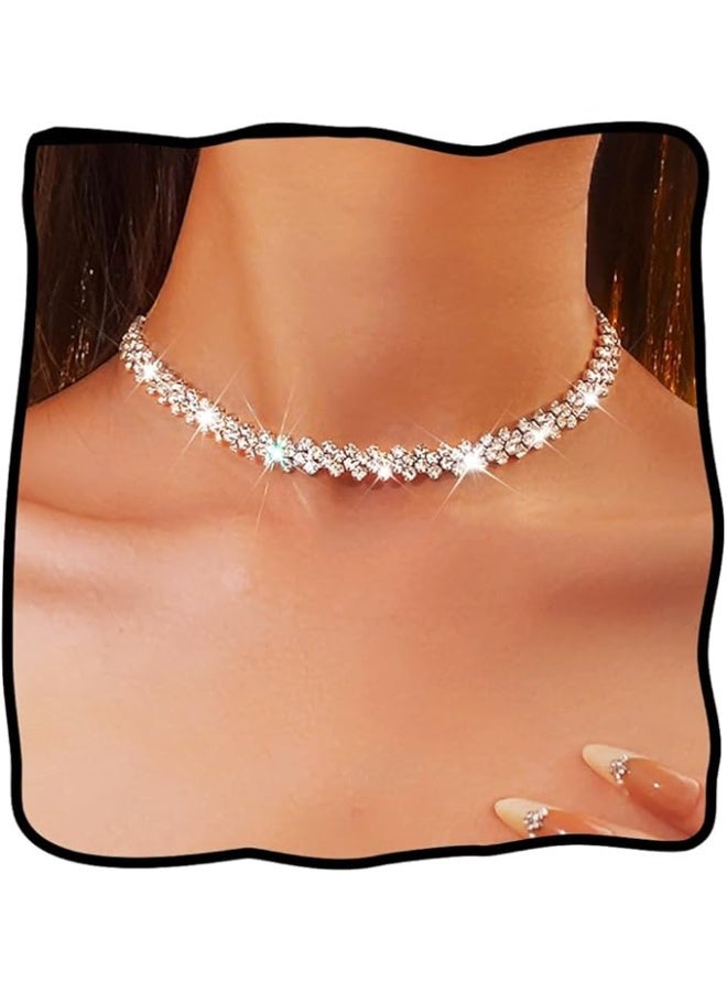 jaexest Elegant Rhinestone Choker Necklace, Sparkling Crystal Diamond Row Chain, Silver-Tone Minimalist Fashion Accessory for Women, Perfect for Parties & Special Occasions - Image 1